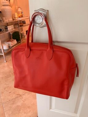 Longchamp Orange/Red pebbled Leather Tote Bag - Classic Women's Carryall